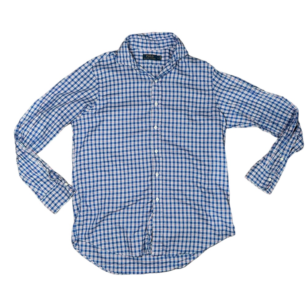POLO RALPH LAUREN Button Down Check Long Sleeve Size L 100% Cotton